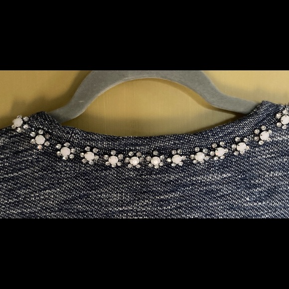 J Crew, medium, navy and white thin shirt/sweatshirt with rhinestone detail - Picture 5 of 6